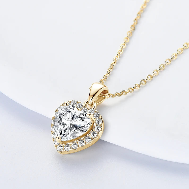 Real 2CT Heart Shape Moissanite Pendant Necklace 925 Silver for Women Jewelry-losil