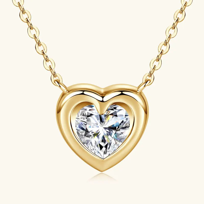Anziw Love Heart Full Moissanite Solitaire Pendant Necklace for Women 925 Silver-losil