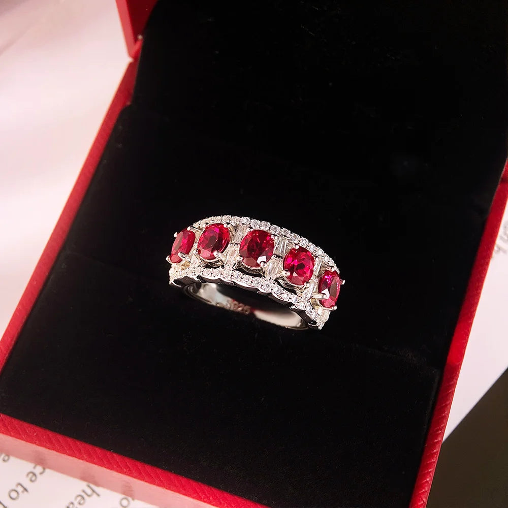 OEVAS 4x5mm Oval Cut Lab Grown Ruby Ring for Women 100% S925-losil