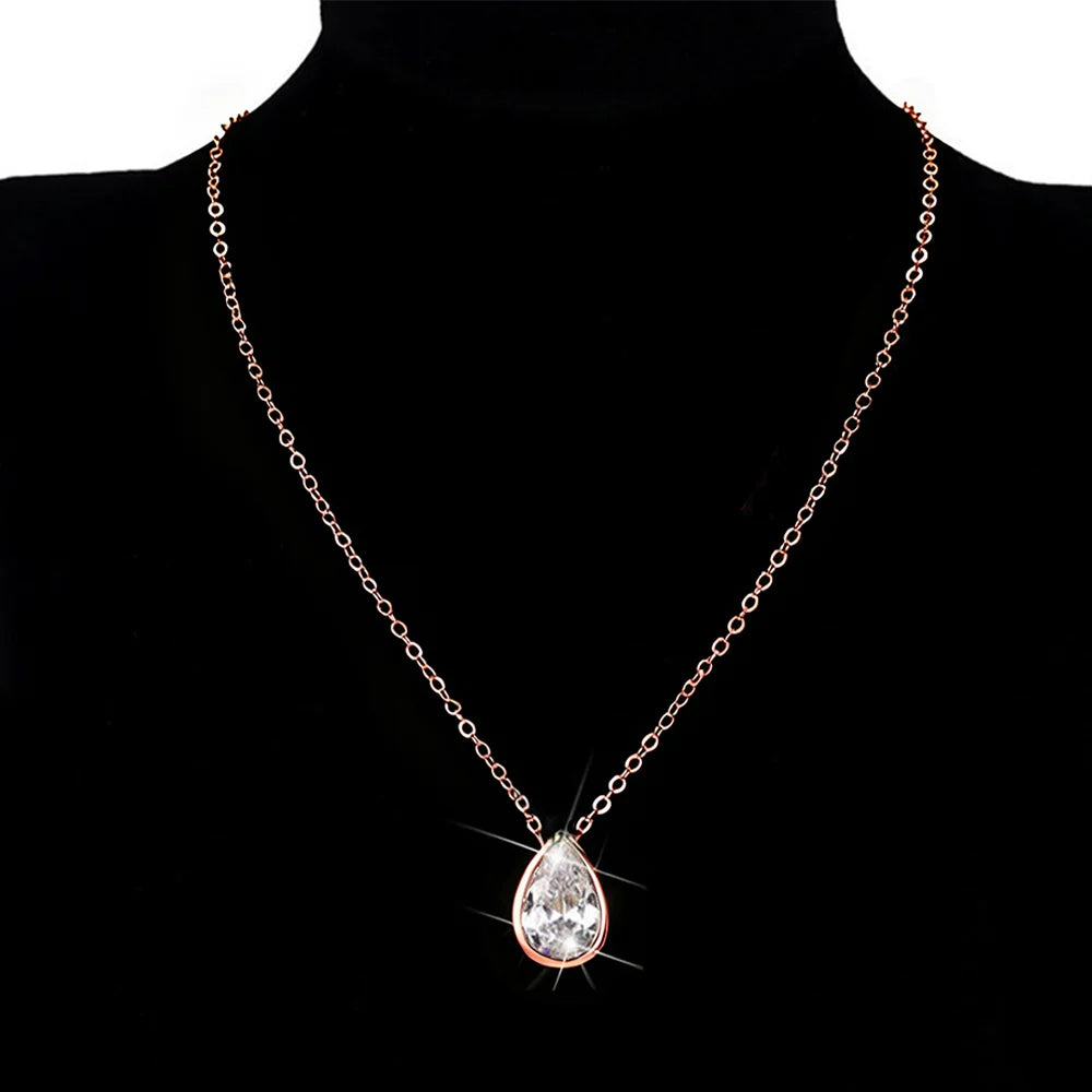 OEVAS 1/2/3/4CT Waterdrop Moissanite Necklace For Women S925 Silver Plated 18K Gold-losil