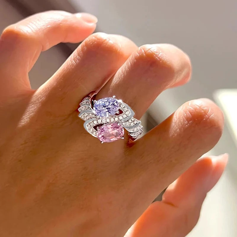 Huitan Charming Purple/Pink Cubic Zirconia Women Rings Romantic Bridal Wedding Accessories Sparkling-losil