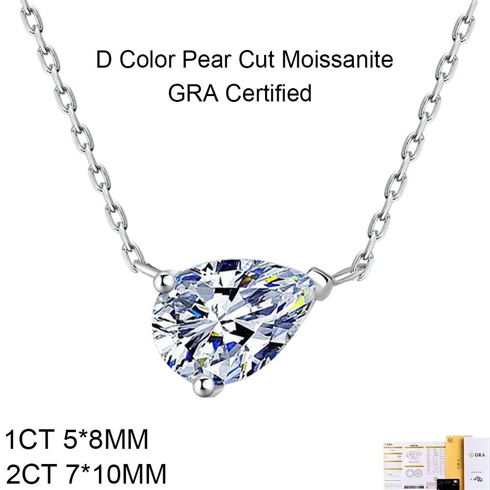 OEVAS 1-2CT Pear Cut Moissanite Pendant Necklace For Women S925 Silver D-losil