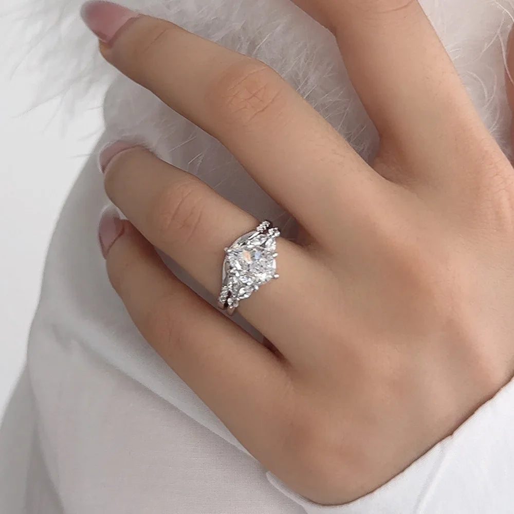 OEVAS 2ct 7x9MM Moissanite Two Rings S925 Silver Lab Diamond Wedding Ring-losil