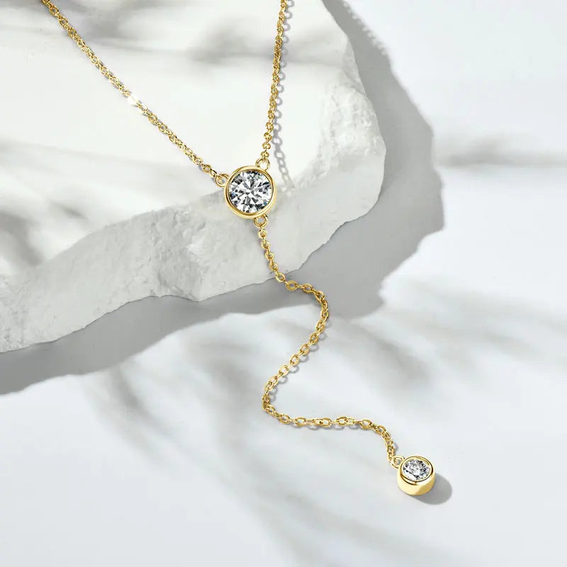 Anziw D1.30CT D Moissanite Pendant Y Shaped Necklace for Women 925 Sterling-losil