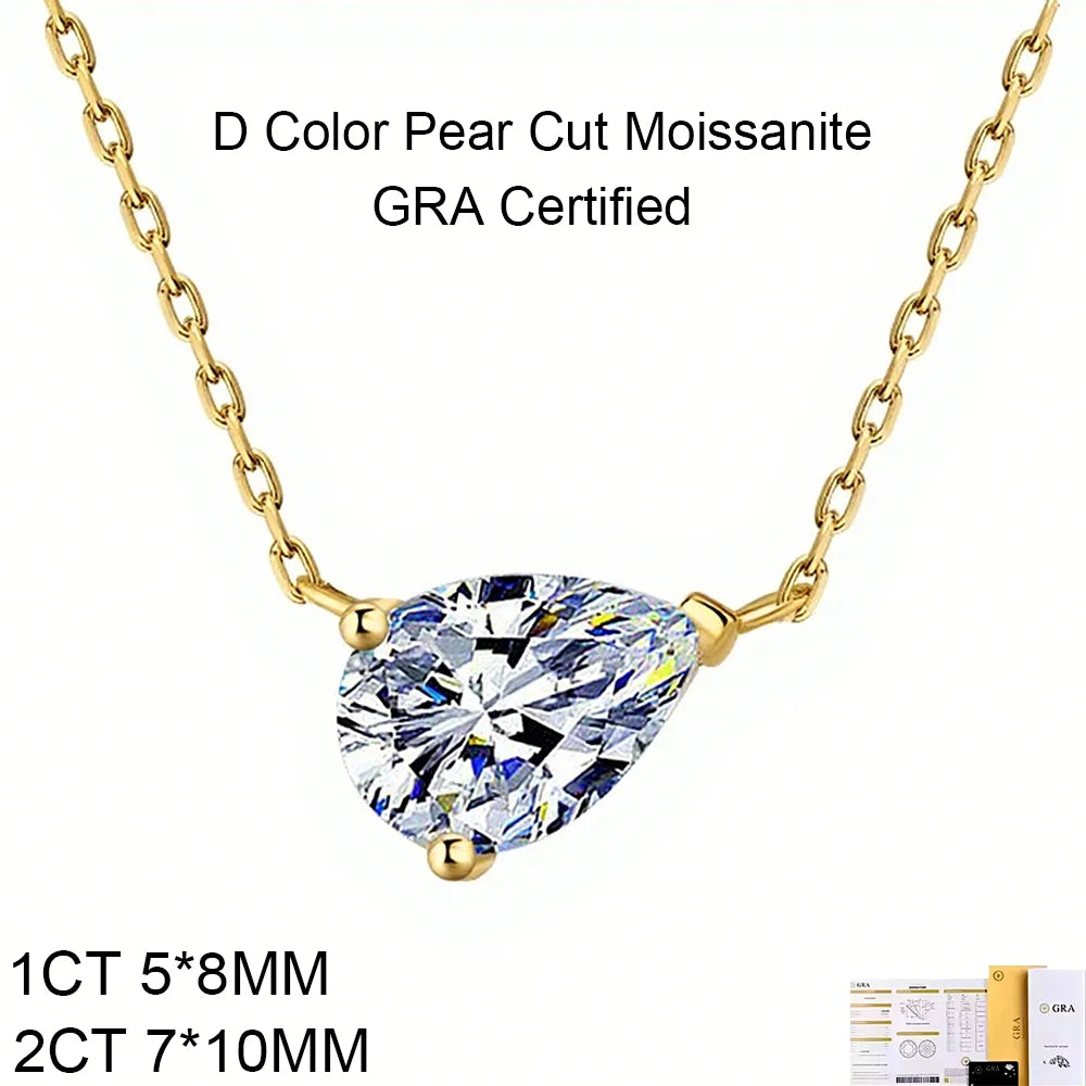 OEVAS 1-2CT Pear Cut Moissanite Pendant Necklace For Women S925 Silver D-losil