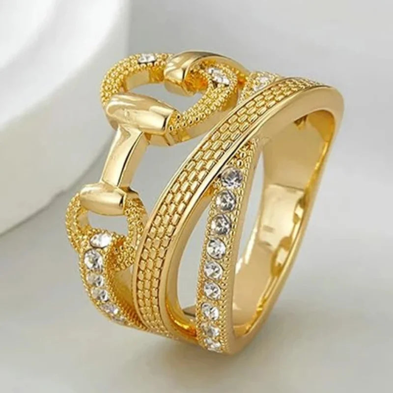 Huitan Novel Irregular Knot Design Rings Female Exquisite Dazzling Cubic Zirconia Accessory-losil