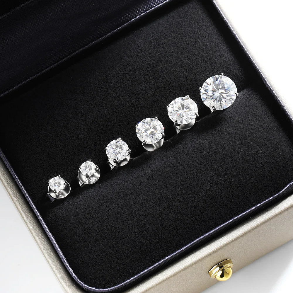 OEVAS Real 0.2CT-3CT D Color Moissanite Four Claws Stud Earrings For Women-losil