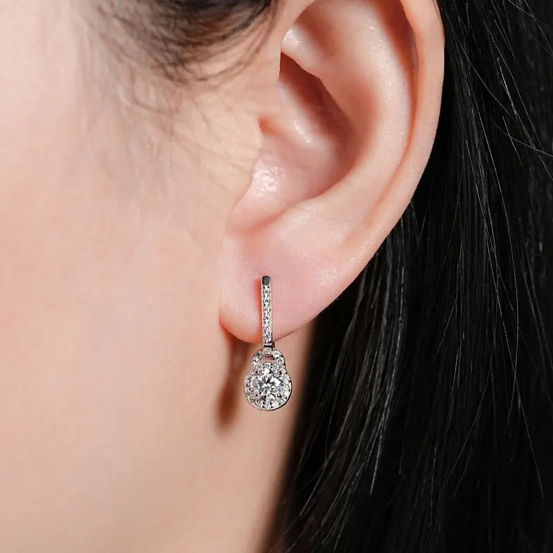 2024 Luxury Women's Hoop Earrings Real Silver 925 5mm Round Moissanite Drop-losil