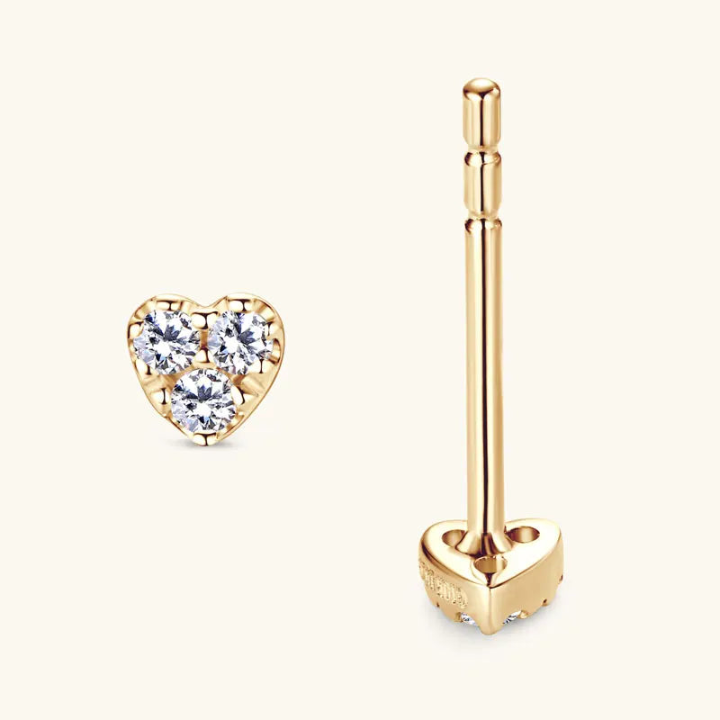 Solid 10K Yellow Gold Moissanite Earrings for Women Super Mini Heart Studs-losil