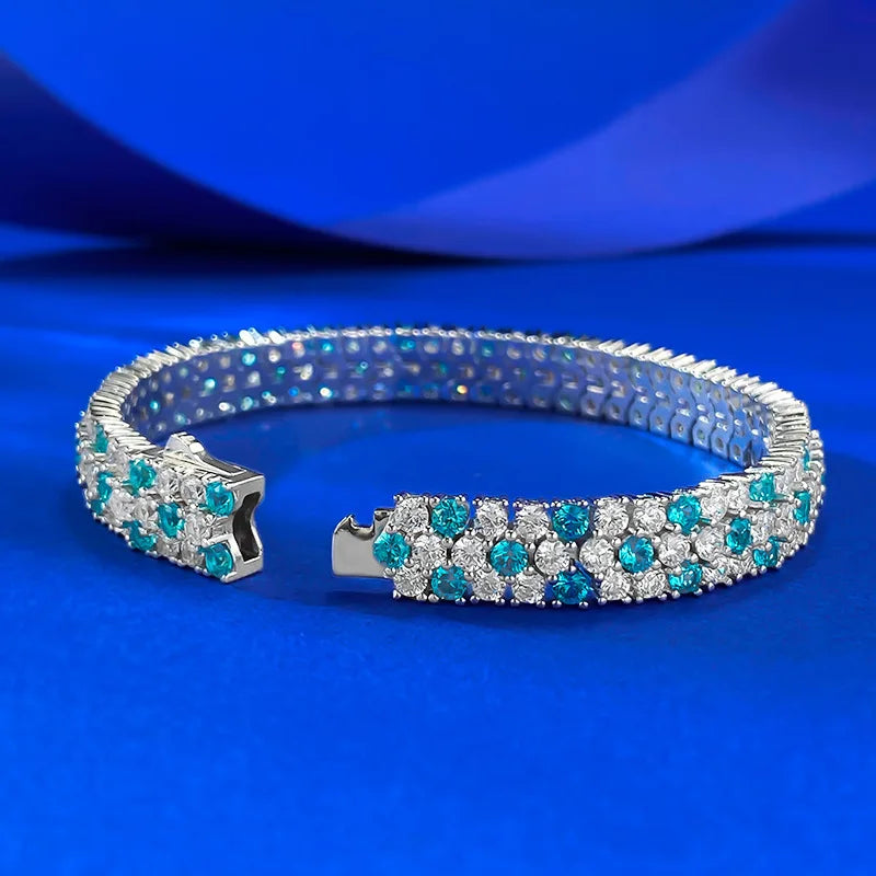OEVAS Full 5A Blue Zircon Lab Diamond Bracelet S925 Silver plated 18K-losil