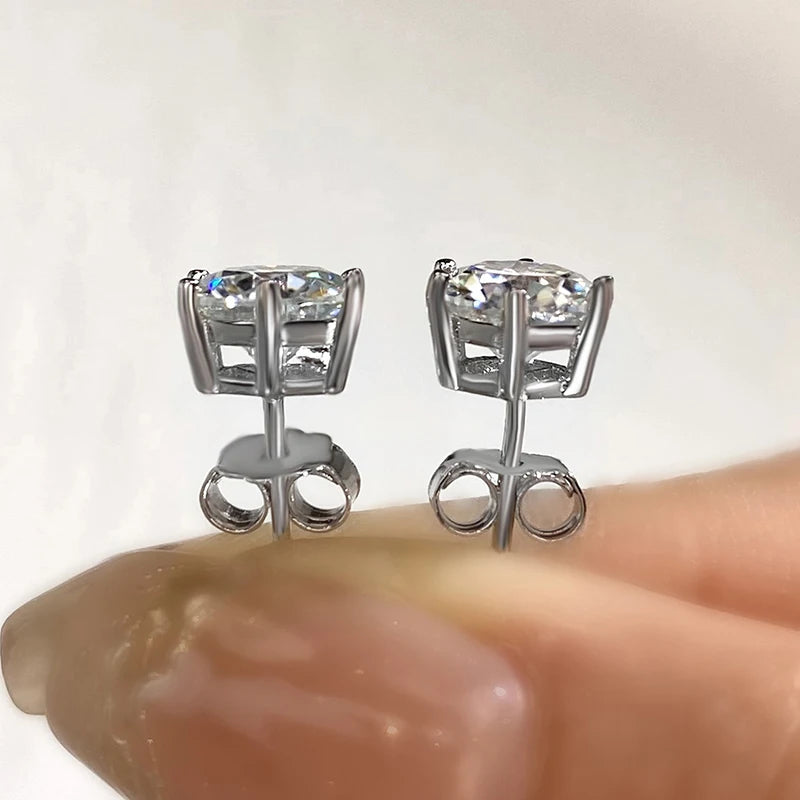 Anziw 100% 925 Sterling Silver Gold Stud Earrings 6.5mm D Color Moissanite-losil