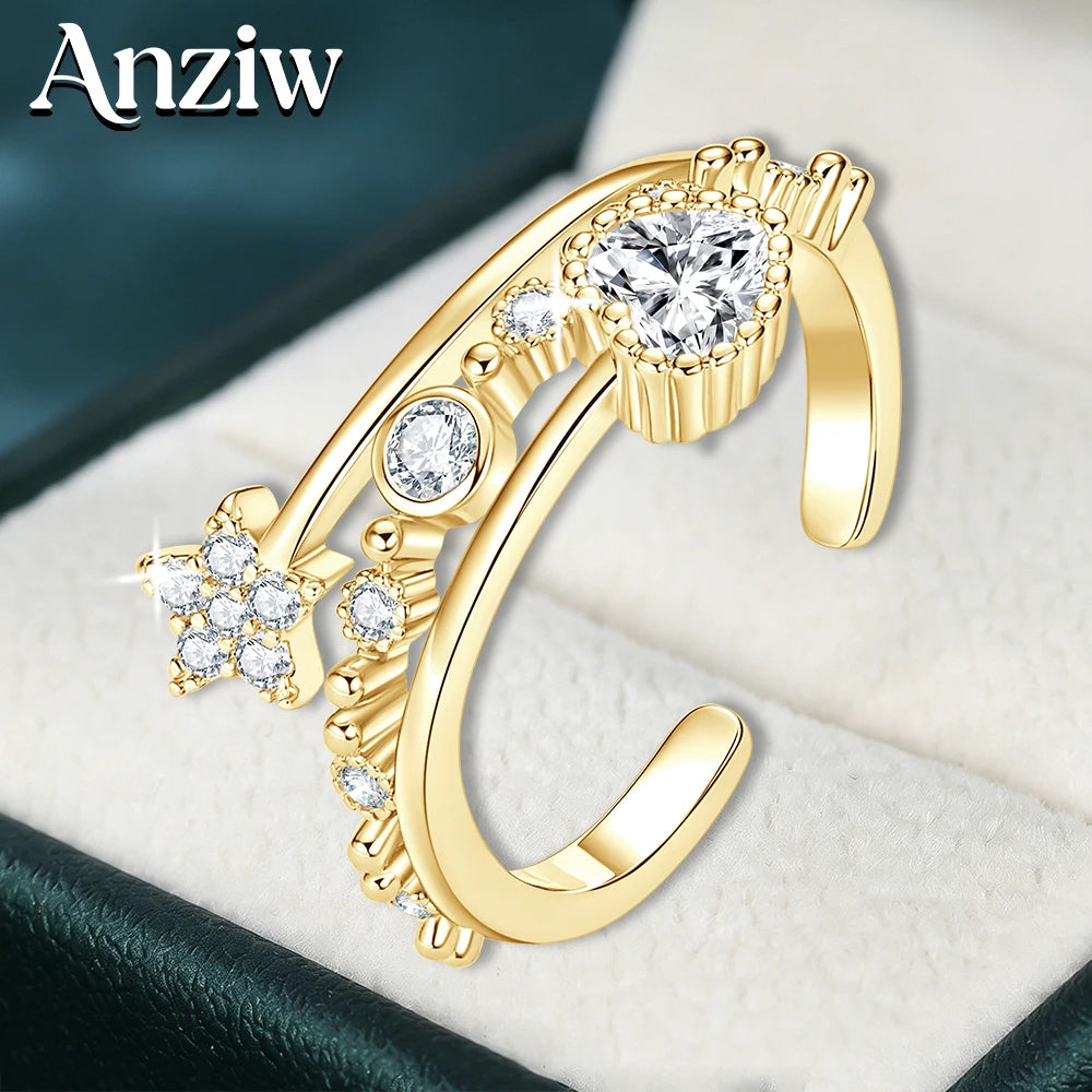 Anziw Certified Moissanite Open Ring 0.4CT VVS1 Anniversary Gifts Wedding Jewelry Retro-losil