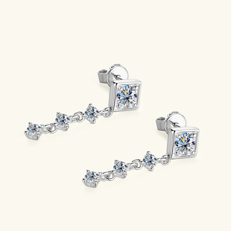 Anziw 5mm&3mm D Moissanite Drop Stud Earrings 925 Silver for Women Gifts-losil
