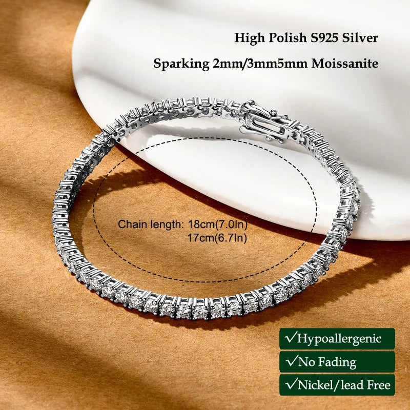 Anziw 3mm 5mm D VVS1 Moissanite Tennis Bracelet Plated 18k White Gold-losil