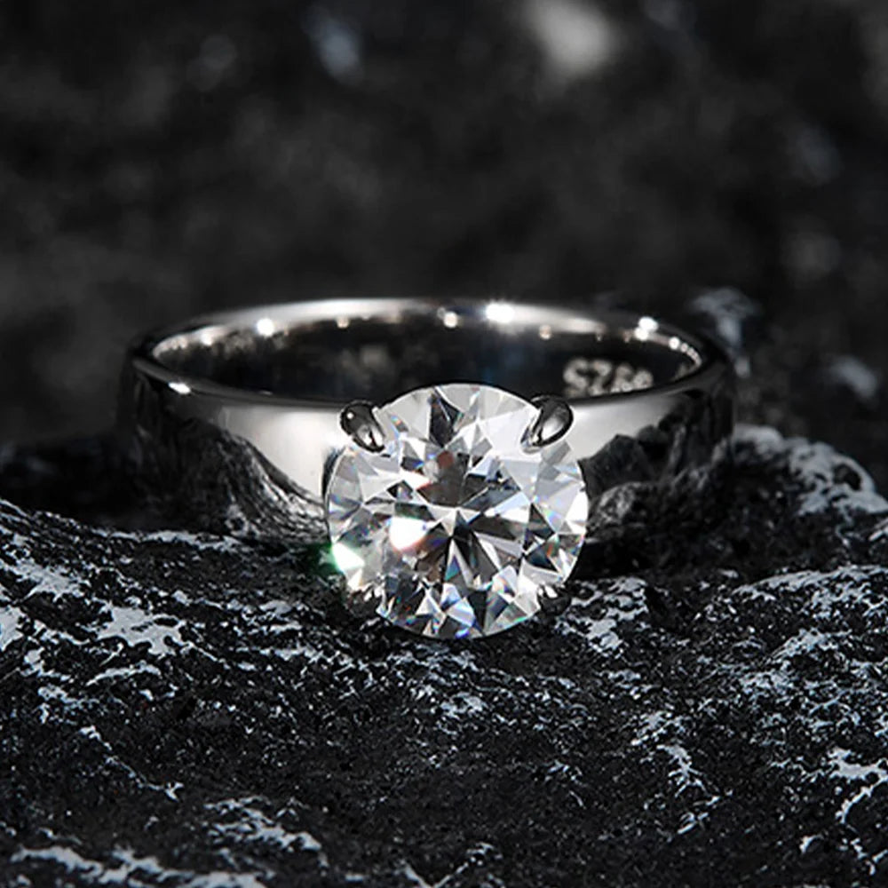 OEVAS 2CT 8MM Round Moissanite Ring For Women S925 Silver 18K Gold-losil