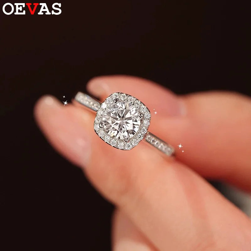 OEVAS 100% 925 Sterling Silver 0.5CT 1CT 2CT Moissanite Ring Diamond Band-losil