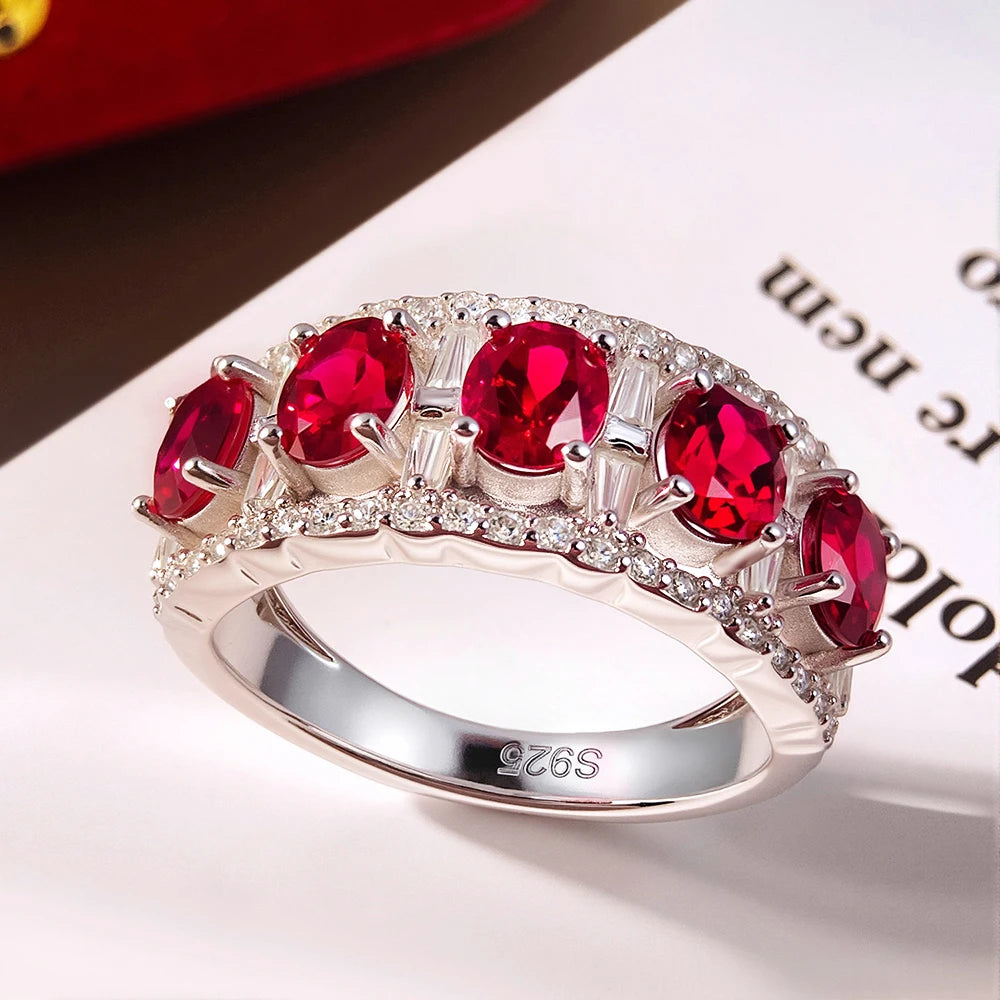 OEVAS 4x5mm Oval Cut Lab Grown Ruby Ring for Women 100% S925-losil