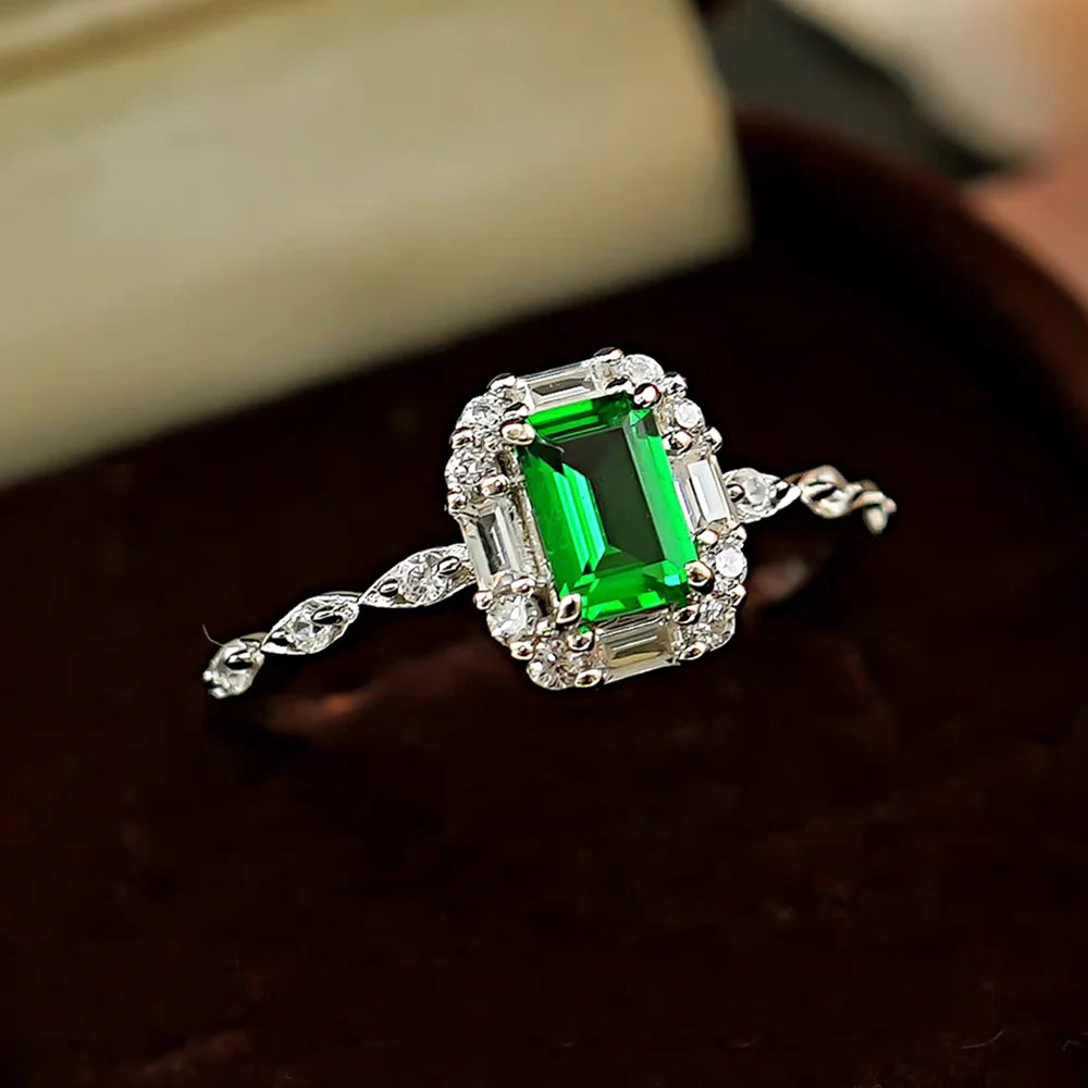 OEVAS 4*9mm Emerald Cut Zircon Ring 100% Sterling S925 Lab Diamond Wedding-losil