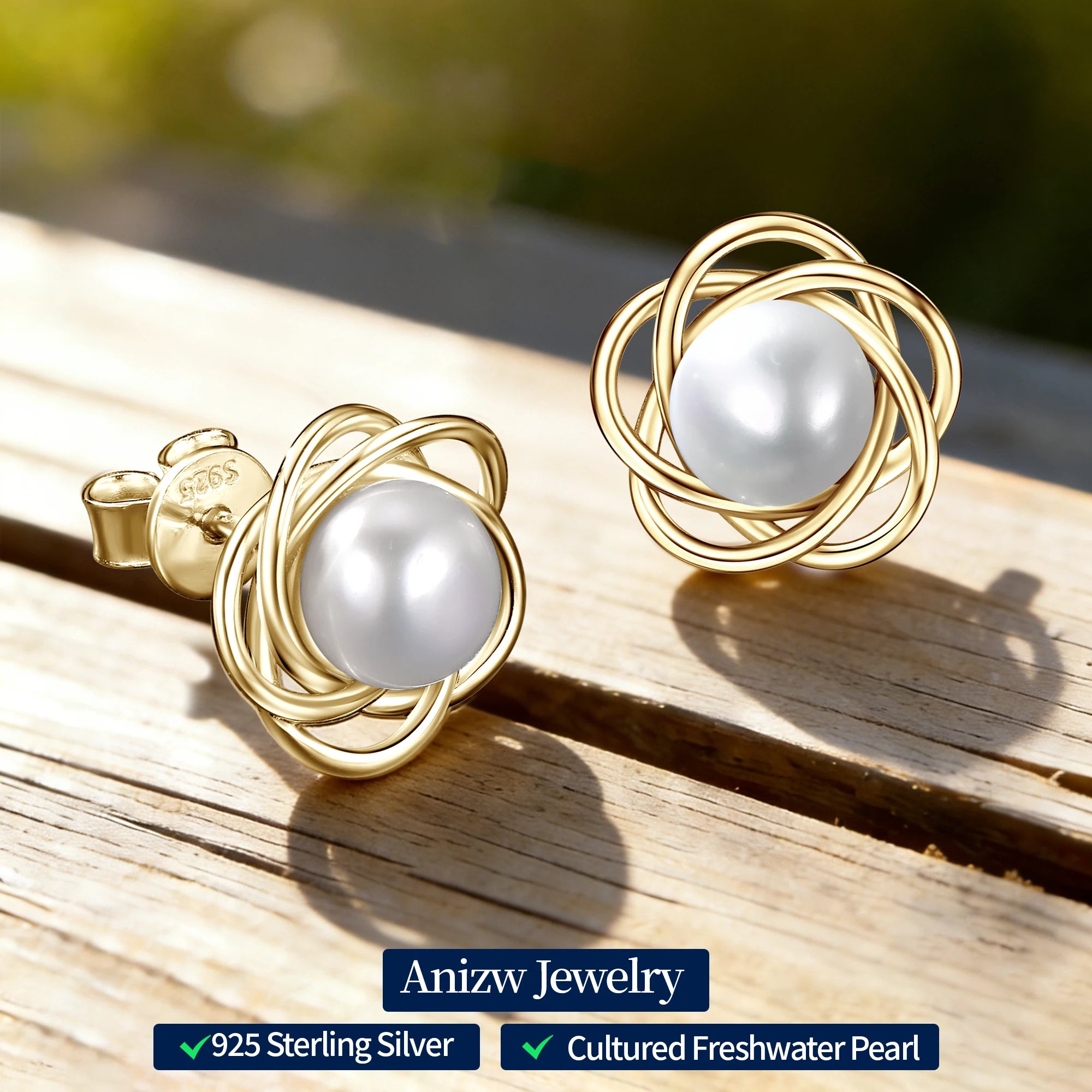 Anziw 100% 925 Sterling Silver 6.5-7mm Natural Freshwater Pearl Flower Stud Earrings-losil
