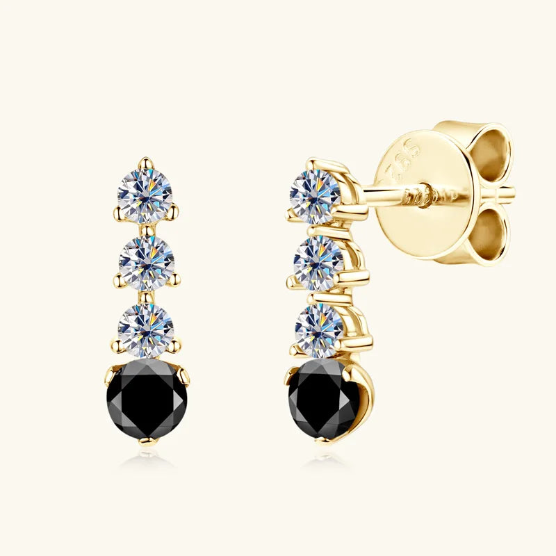 Anziw 0.38CTTW. Black &White Moissanite Drop Stud Earrings for Women Real 925-losil