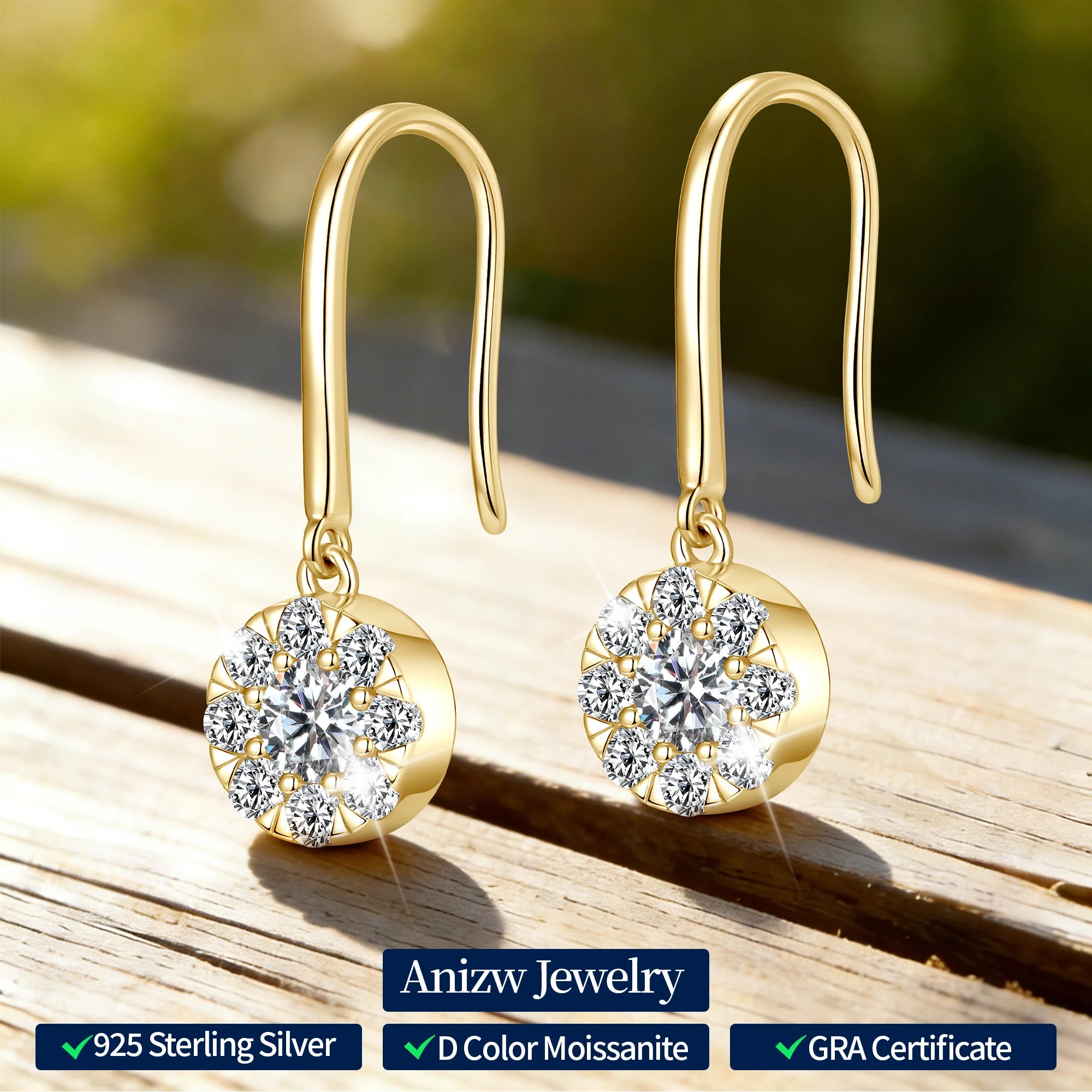 Anziw 925 Moissanite Drop Hook Earrings Sterling Silver for Women 4mm&2mm Lab-losil