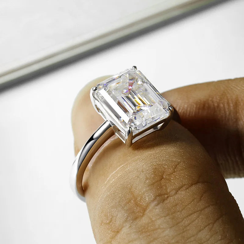 OEVAS Real D Color 4 Carat Emerald Cut 8*10mm Moissanite Wedding Rings-losil