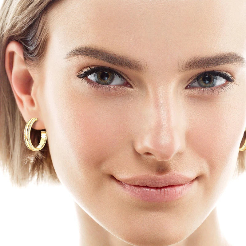 Anziw C Shape Open Circle Stud Earrings Moissanite Hoop Drop Piercing Earrings-losil