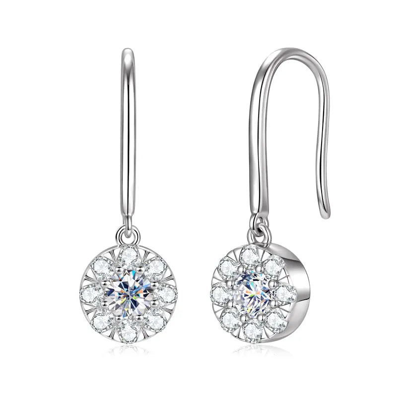 Anziw 925 Moissanite Drop Hook Earrings Sterling Silver for Women 4mm&2mm Lab-losil
