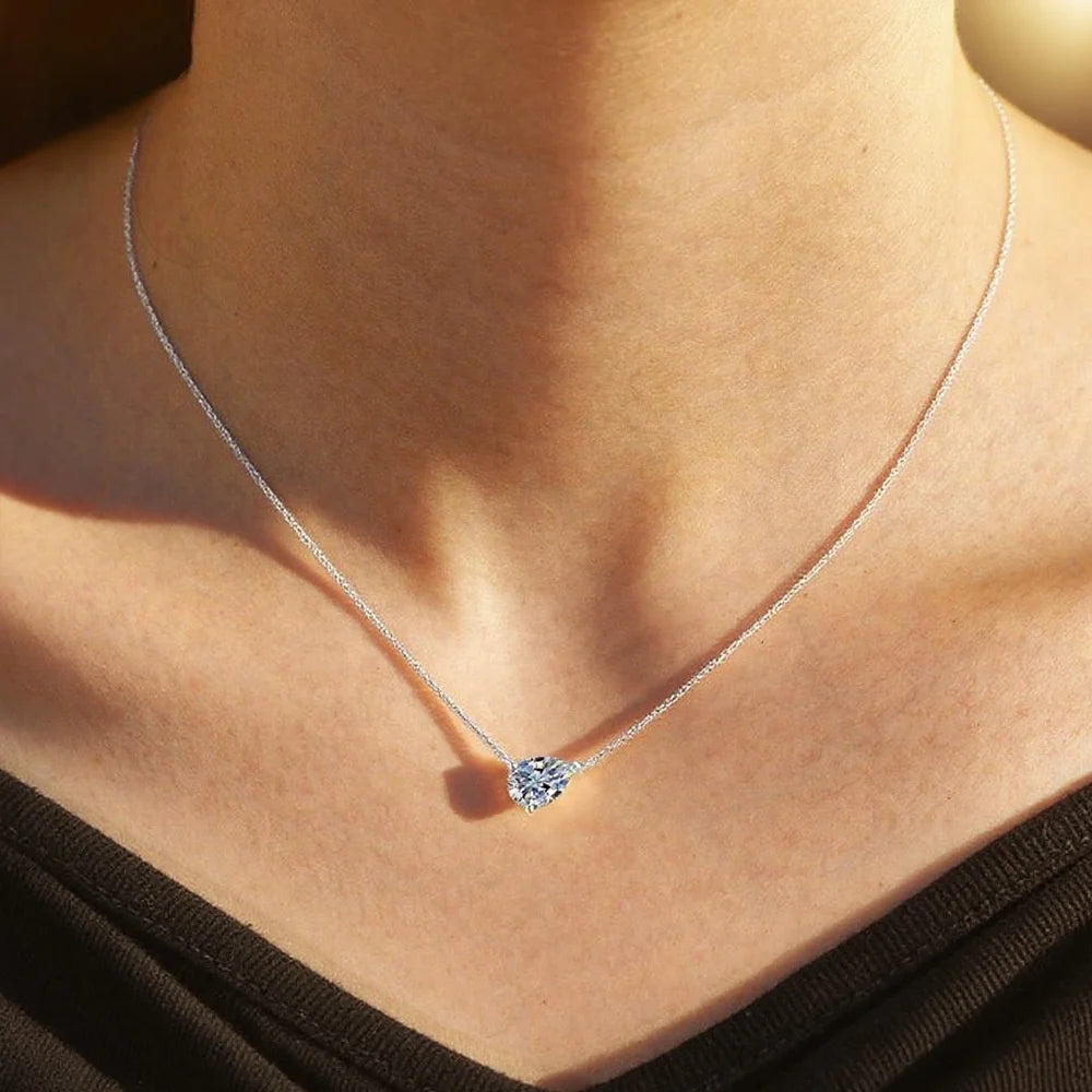 OEVAS 1-2CT Pear Cut Moissanite Pendant Necklace For Women S925 Silver D-losil