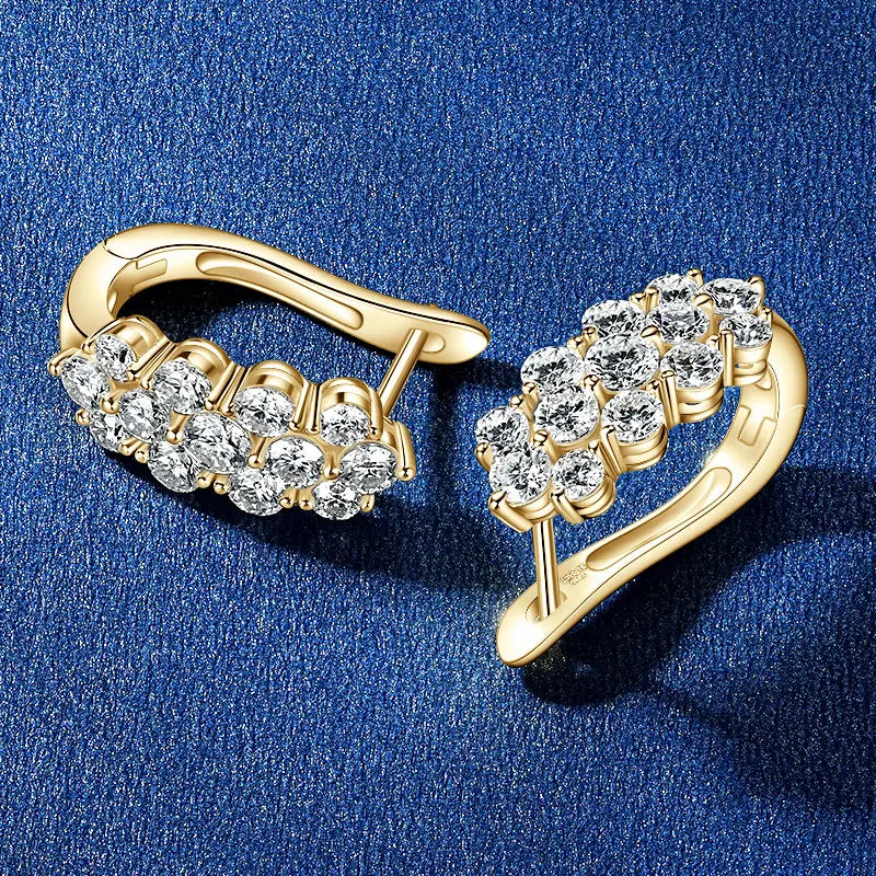 Anziw 2026 Fashion Clustered Triple-Row D Moissanite Hoop Huggie Earrings for Women-losil