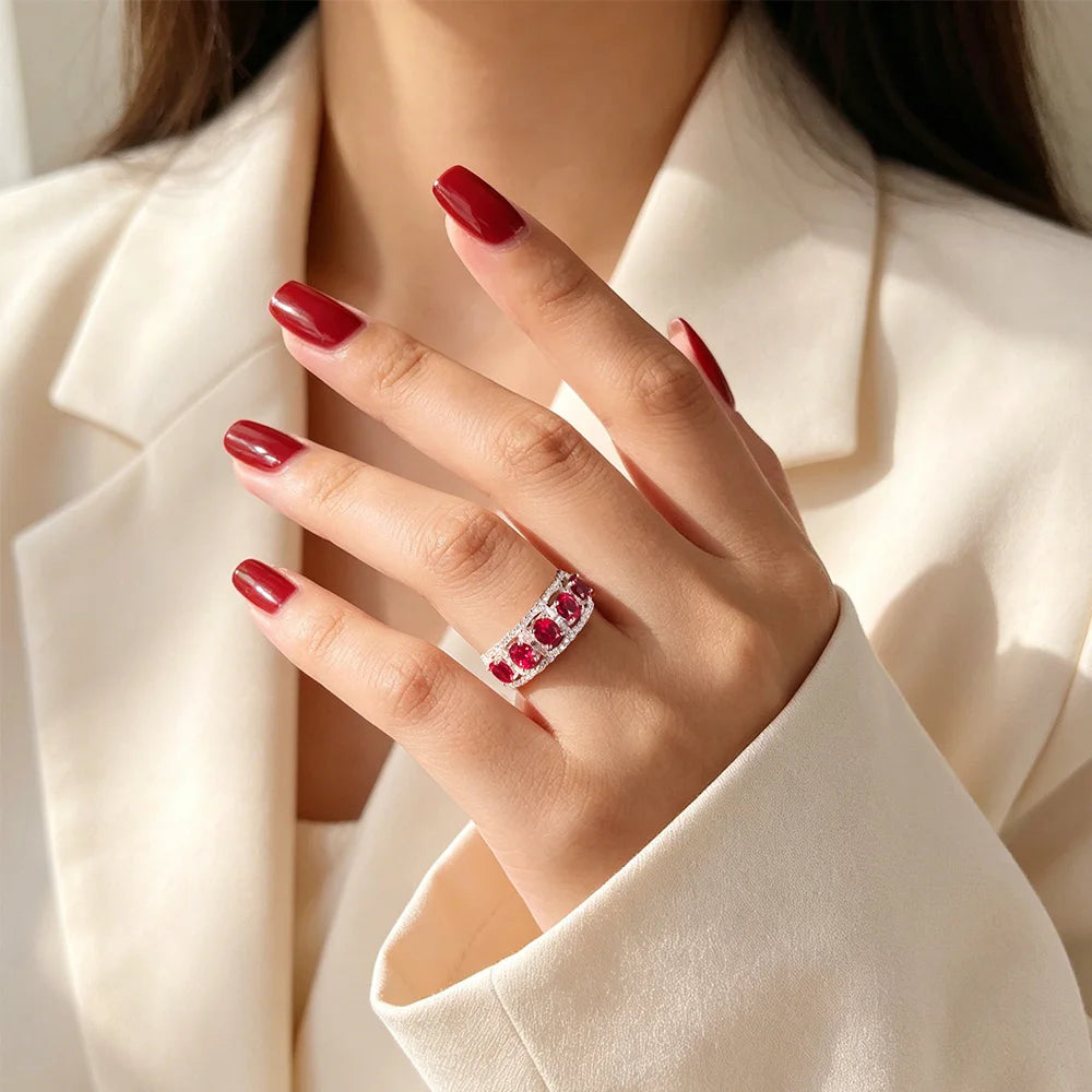 OEVAS 4x5mm Oval Cut Lab Grown Ruby Ring for Women 100% S925-losil