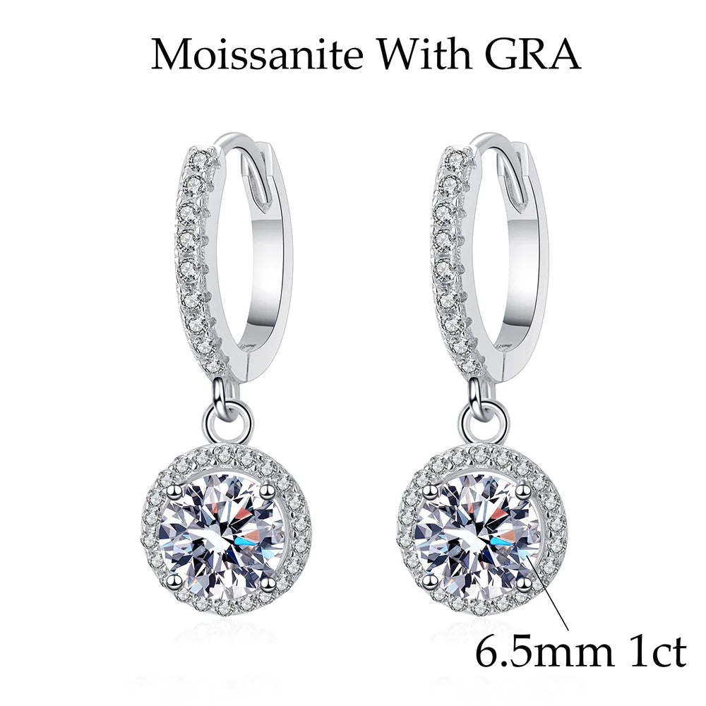 OEVAS 6.5mm 2cttw D Color Moissanite Earring 100% S925 Sterling Sliver Earrings-losil