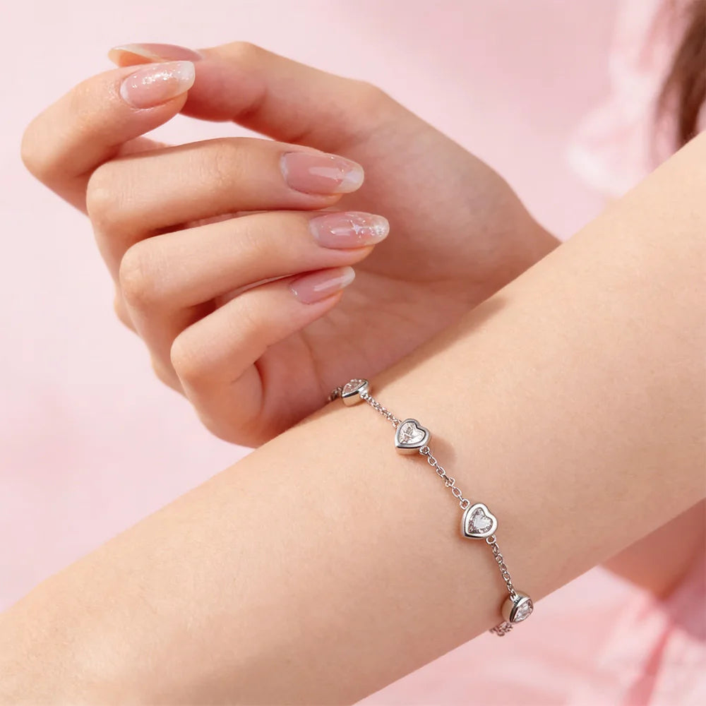 OEVAS 4MM Heart Moissanite Bracelets S925 Silver plated 18K gold Sparkling Wedding-losil