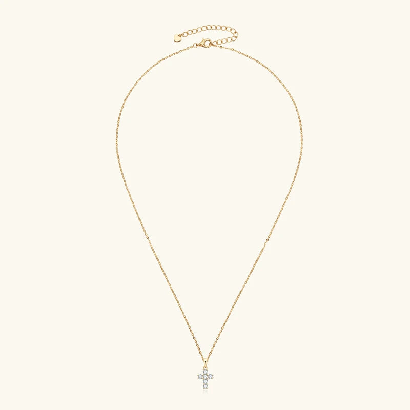 Anziw Moissanite Cross Pendant Double Layers Necklace for Women 925 Sterling Silver-losil