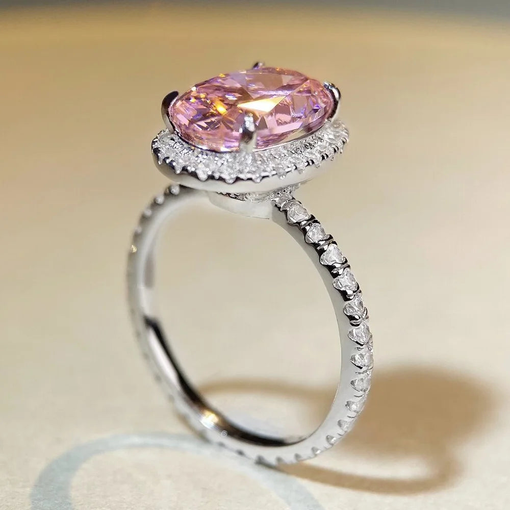 OEVAS 5CT 9*11mm Oval Cut High Carbon Diamond Halo Ring For Women-losil