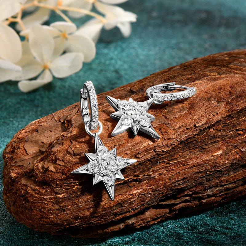 Anziw 100% 925 Silver Jewelry Charm Guide Star Drop Earrings Moissanite Piercing-losil