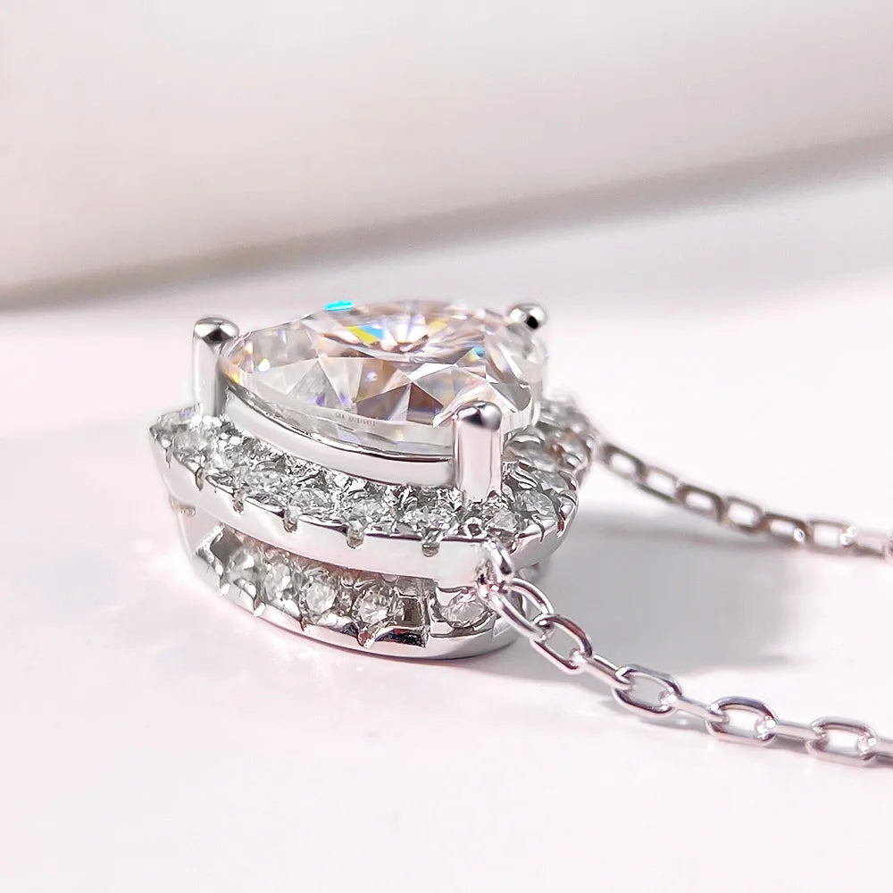 OEVAS 1-4CT Heart Full Moissanite Pendant Necklace For Women S925 Sterling Silver-losil