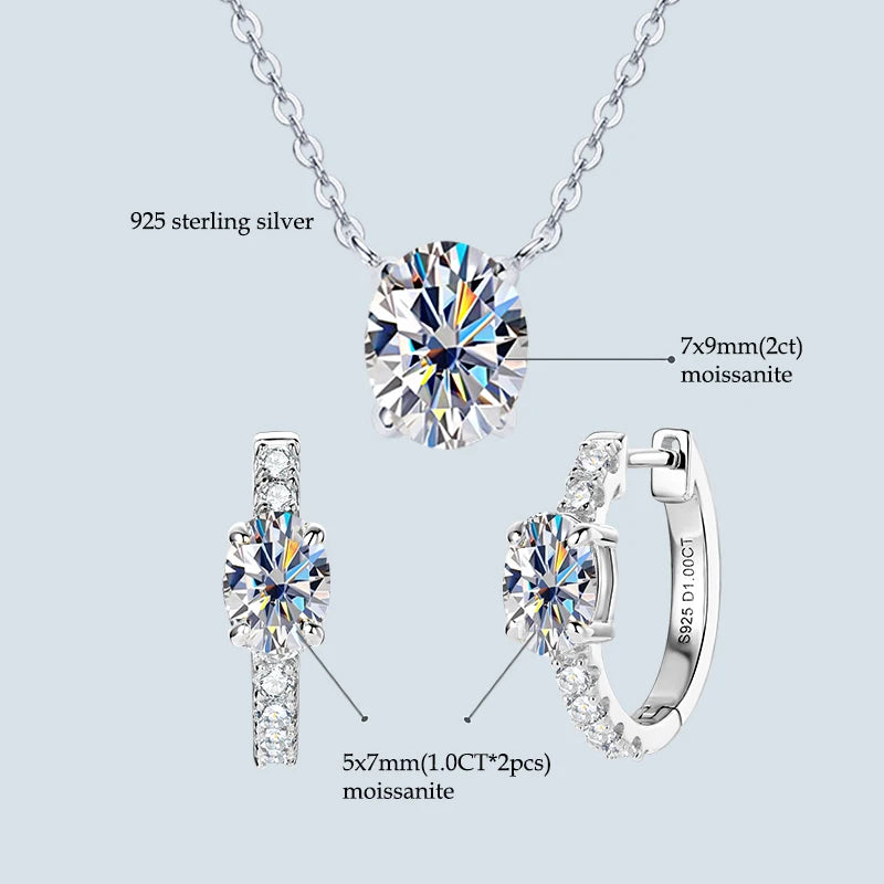 4.0cttw Oval Cut D Moissanite Jewelry Set Real 925 Silver Pendant Necklace-losil