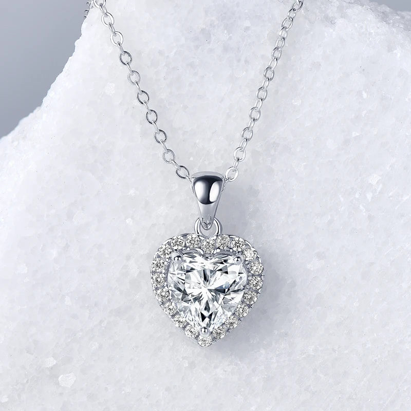 Real 2CT Heart Shape Moissanite Pendant Necklace 925 Silver for Women Jewelry-losil