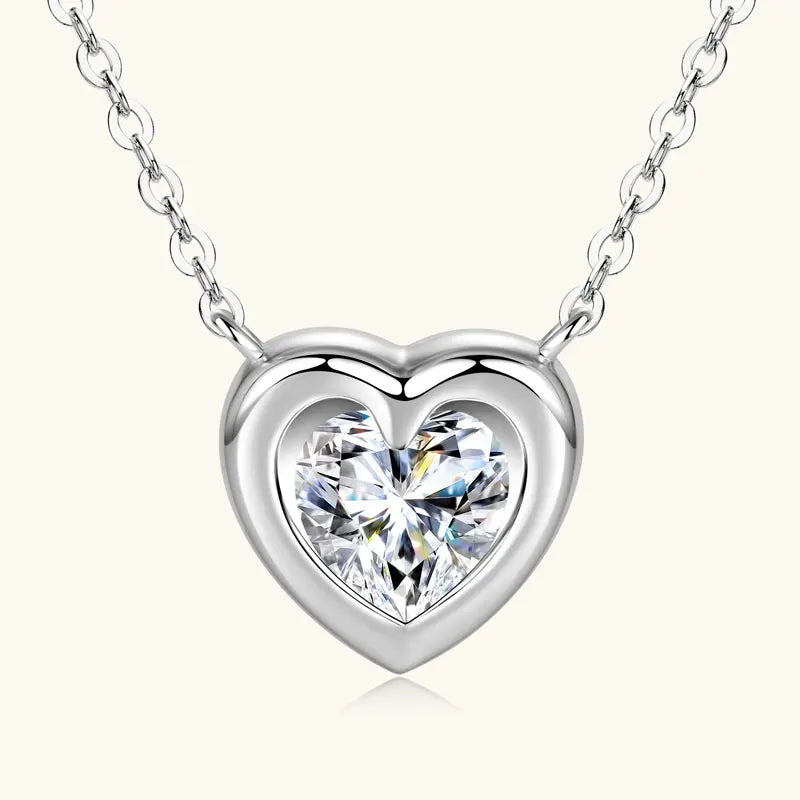 Anziw Love Heart Full Moissanite Solitaire Pendant Necklace for Women 925 Silver-losil