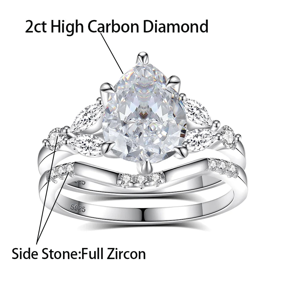 OEVAS 2ct 7x9MM Moissanite Two Rings S925 Silver Lab Diamond Wedding Ring-losil