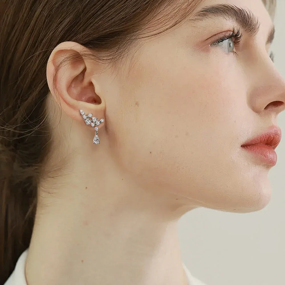OEVAS Full Moissanite Water droplet Earring 100% 925 Silver Earrings For Women-losil