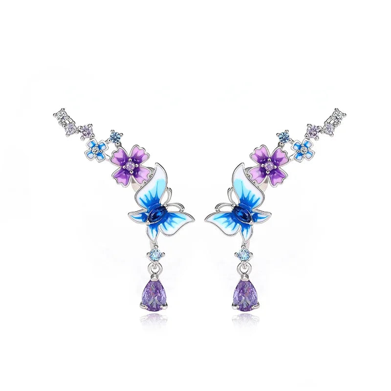 Huitan Gorgeous Butterfly Flower Drop Earrings for Women Aesthetic Trendy Colorful Accessories-losil