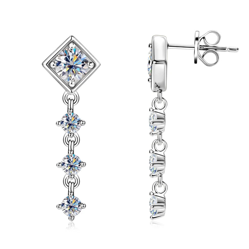 Anziw 5mm&3mm D Moissanite Drop Stud Earrings 925 Silver for Women Gifts-losil