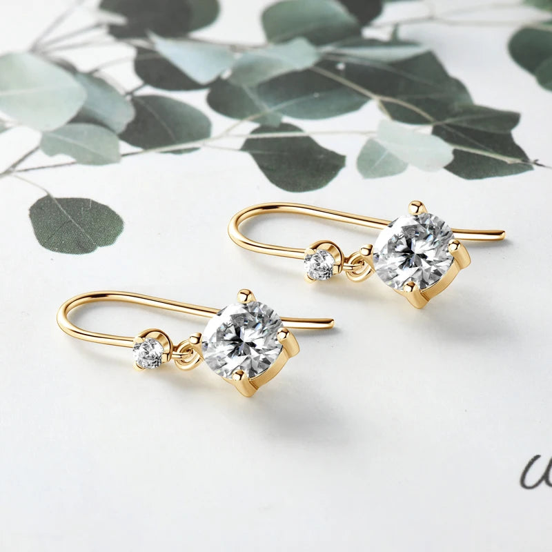 Anziw Hook Earrings Real 925 Silver 6.5mm 1ct Round Moissanite Drop Dangle-losil