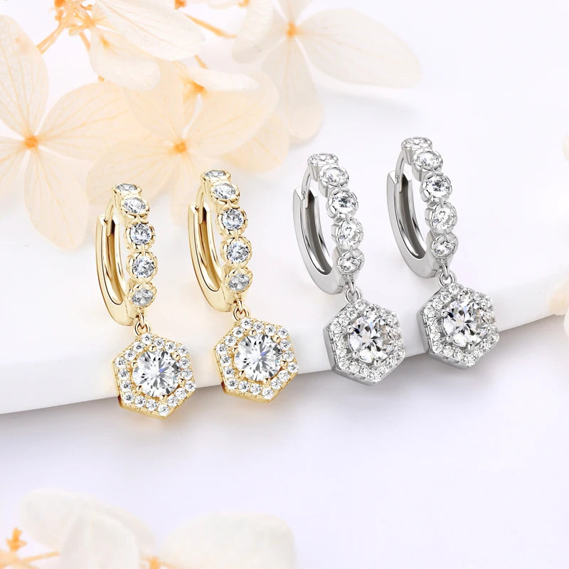 Anziw 2023 New Women's Hoop Earrings 5mm D0.5CT Moissanite Drop Earrings Silver-losil