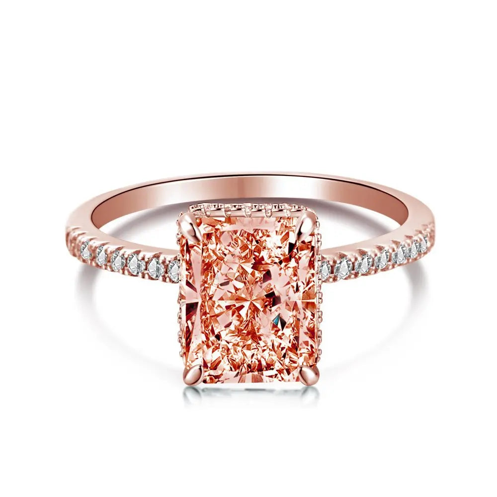 OEVAS 8*10mm Yellow Pink High Carbon Diamond Rings 100% 925 Sterling Silver-losil