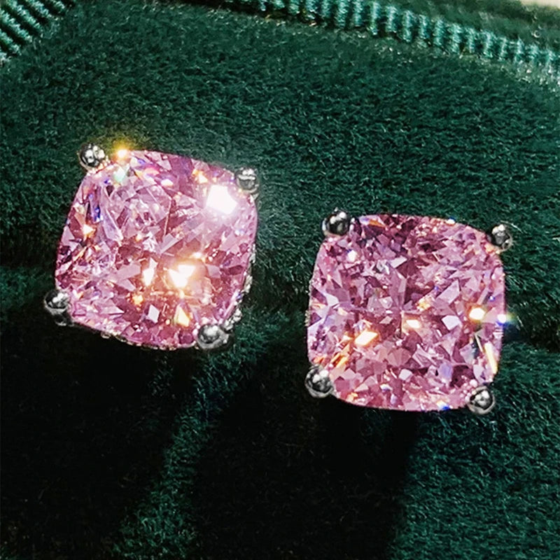 Huitan Cushion White/Pink/Yellow/Blue Cubic Zirconia Stud Earrings for Women Simple Elegant Female-losil