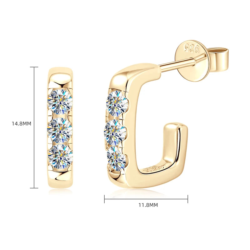 Anziw Versatile C shape Open Earrings Stud 925 Silver Piercing Earring 0.1ct-losil
