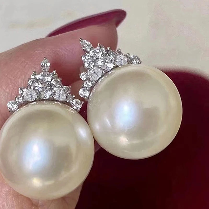 Huitan Luxury Imitation Pearl Drop Earrings Lady Engagement Accessories with Shiny Zirconia-losil